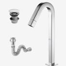 Kit Metais: Torneira Alta Inox Premium Válvula Click e Sifão