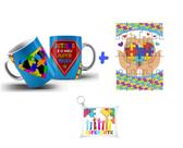 Kit Meu Super poder é o Autismo + chaveiro e Quebra-cabeça