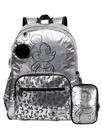 Kit Mickey Mouse Mochila de Costas + Estojo Box Prata Luxo