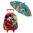 Kit Mickey Volta às Aulas Mochila de Rodinhas 422717 cm em Poliéster com PVC 3D GuardaChuva Automático Diversão Garantida