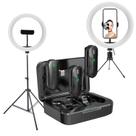 Kit Microfone de Lapela Duplo Sem fio + 2 Ring Light e 2 Tripés