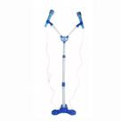 Kit Microfone Infantil Duplo Pedestal Luz Som Conecta Celular Pilha Azul
