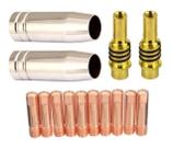 Kit Mig 15ak - 10 Bicos 0,8mm M6x25 + 2 Bocal para Tocha 12mm + 2 Porta Bico (Difusor)