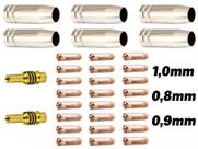 Kit Mig 15ak - 8 Bicos 0,8mm M6x25 + 8 Bicos 0,9mm M6x25 + 8 Bicos 1,0mm M6x25 + 6 Bocal para Tocha 12mm + 2 Porta Bico