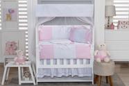 Kit Mini Berço 08 Peças - Rosa com Branco