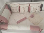 Kit Mini Berço Aventura Na Selva 8 Peças Rose com Linho