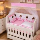 Kit Mini Berço Bailarina Rosa 10 Peças Bebê Menina Enxoval com Trança e Mosquiteiro Protetor Mini Kit Mini Berço Bailarina Rosa 10 Peças Bebê Menina Enxoval com Trança e Mosquiteiro Protetor Mini