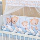 Kit Mini Berço com 12 peças Saia de Berço Bebê Menino Ursinho Azul