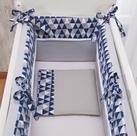 Kit Mini Berço de Nenem Menino Azul marinho e cinza Geometrico 5pçs Colchao de 45cm a 38cm largura