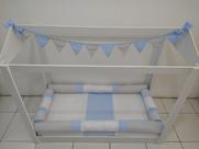 Kit Mini Cama Montessoriano 6 peças Chevron Azul Bebê