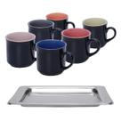 Kit mini caneca black bicolor 06 pecas mimo style + bandeja inox