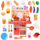 Kit Mini Cozinha Fogão Solta Água e Som Rosa 33 peças Castela