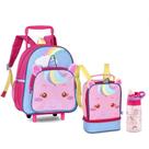 Kit Mini Mochila Rodinha Lancheira Térmica Garrafa Unicórnio Escolar