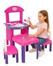 Kit Mini Salão Studio Beleza Infantil com Mesa 2 Cadeiras e Acessórios