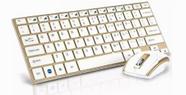 Kit Mini Teclado e Mouse Sem Fio Branco e Dourado 2.4Ghz