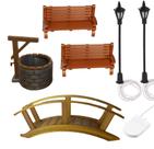 Kit Miniaturas Banco Poste Ponte Poço - Maquetes E Terrário Kit Miniaturas Banco Poste Ponte Poço - Maquetes E Terrário