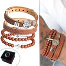 Kit/Mix Pulseiras Couro São Bento Cruz Fé Pedras Bolinha Top Marrom