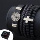 Kit/Mix Pulseiras Couro São Bento Cruz Fé Pedras Bolinha Top Preta Kit/Mix Pulseiras Couro São Bento Cruz Fé Pedras Bolinha Top Preta