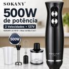 Kit Mixer Sokany LG SK12 4 em 1 500W 127V Fouet Processador Copo Medidor Haste Inox Cozinha Completo