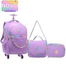 Kit Mochila 20” Escolar Juvenil Estampa Coração 4 Rodinhas 360 Feminino Com Lancheira Térmica E Est