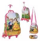 Kit Mochila 3d Com 3 Rodinhas Lancheira Estojo Bela E A Fera