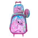Kit Mochila Angel do Stitch em 3D com Rodinhas + Lancheira Térmica + Estojo Escolar