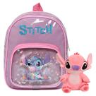 Kit Mochila Bolsa Infantil Stitch Pequena + Urso De Pelúcia