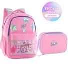Kit Mochila Candy Colorido Estrela Holográfico Com Chaveiro Pompom Estojo Box Juvenil