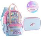 Kit Mochila Candy Colorido Estrela Holográfico Com Chaveiro Pompom Estojo Box Juvenil