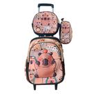 Kit Mochila Capivara Capybara em 3D com Rodinhas + Lancheira Térmica + Estojo Escolar