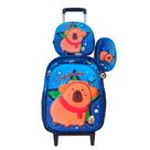 Kit Mochila Capybara em 3D com Rodinhas + Lancheira Térmica + Estojo Escolar Infantil