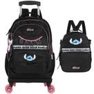 Kit mochila carrinho 360 e lancheira térmica stitch luxcel - preto