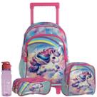 Kit Mochila Carrinho de Unicornio Lancheira Estojo e Garrafa