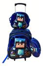 Kit Mochila Carrinho Estojo Lancheira Minecraft Super Azul