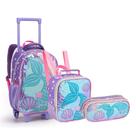 Kit Mochila Carrinho Lancheira e Estojo Lilás Kids Sereia Seanite Kit Mochila Carrinho Lancheira e Estojo Lilás Kids Sereia Seanite