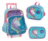 Kit Mochila Carrinho Lancheira Estojo Unicórnio Up4you
