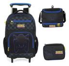 Kit Mochila Carrinho Rodinhas Sonic Em Relevo - Luxcel