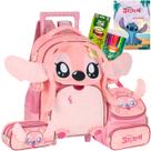 Kit Mochila Carrinho Stitch Angel Pelucia 3d Infantil Disney