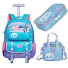 Kit Mochila Com Carrinho alça nas costas com Lancheira e Estojo Box Panda Cor:AzulTamanho:ÚnicoGenero:Unissex