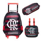 Kit Mochila Com Carrinho e Rodas com Lancheira e Estojo duplo Flamengo Mengão Cor:PretoTamanho:ÚnicoGenero:Unissex