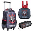 Kit Mochila Com Carrinho Lancheira e Estojo Duplo Corinthians Timão Cor:PretoTamanho:ÚnicoGenero:Unissex