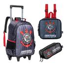 Kit Mochila Com Carrinho Lancheira Térmica e Estojo Duplo Corinthians Timão Oficial Cor:PretoTamanho:ÚnicoGenero:Uniss