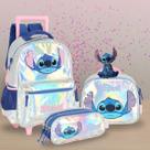 Kit Mochila com rodas + Lancheira + Estojo Triplo Luxo Stitch Holográfica