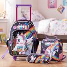 Kit Mochila com Rodinha Força do Unicórnio, Kit Completo com Mochila, Lancheira e Estojo