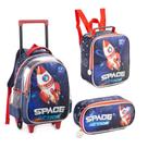 Kit Mochila Com Rodinhas 3 PEÇAS mochila lancheira e estojo Infantil Foguete Astronauta Kit Mochila Com Rodinhas 3 PEÇAS mochila lancheira e estojo Infantil Foguete Astronauta