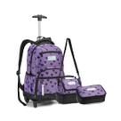 Kit Mochila Com Rodinhas Coração Juvenil Estiloso Feminino