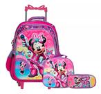 Kit Mochila com Rodinhas Infantil Minnie 3D + Lancheira Térmica + Estojo Escolar