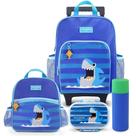 Kit Mochila Com Rodinhas Lancheira Pote P/ Lanche E Porta Acessórios Multiuso Pimpolho Azul