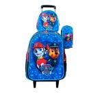 Kit Mochila com Rodinhas Patrulha Canina Menino + Lancheira Térmica + Estojo Escolar