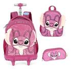Kit Mochila Com Rodinhas Stitch E Angel Orelha 3D - Luxcel